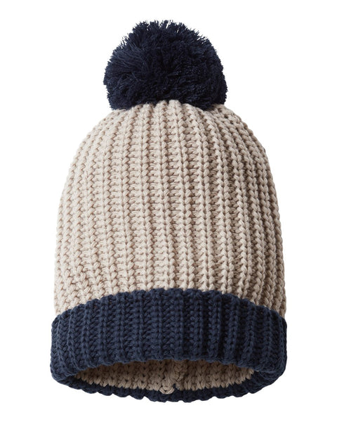 Winter Hat- Knit with Cuff and Pom