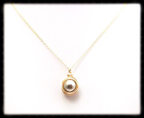 #AWP22GN- Wrapped Pearl Necklace- Light Grey Gold