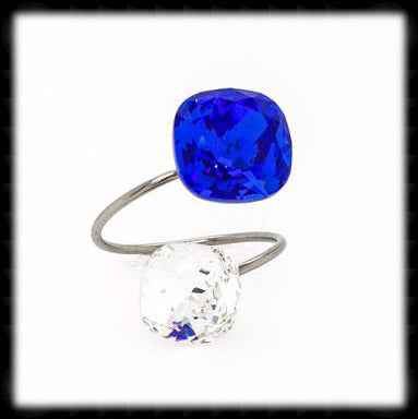 #R9916- Sparkling 2 Tone Ring- Majestic Blue Sparkling Clear