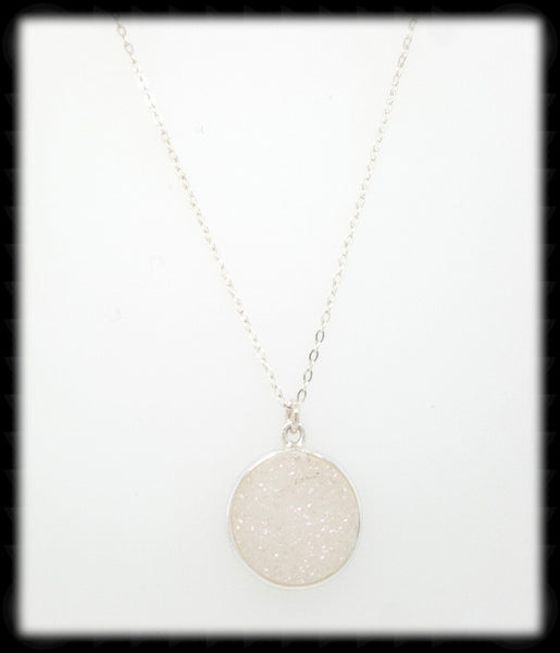#DZ1N- Sparkling Ivory Druzy Necklace- Silver
