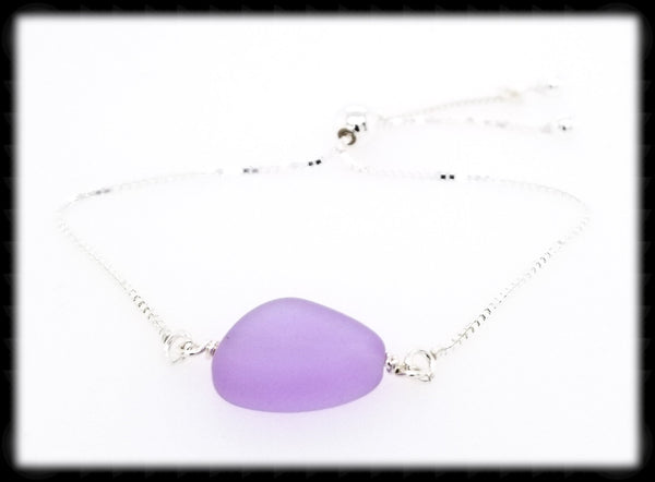 #SGB74- Sea Glass Adjustable Bracelet- Purple