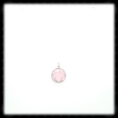 #AAAFTR694N-Round Filigree Framed Drop Necklace-Pink Opal Silver