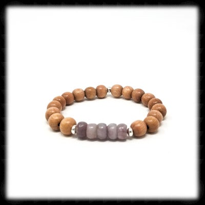 #JGBW3- Wooden Gemstone Stretch Bracelet- Lilac Stone