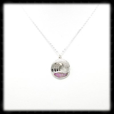 #A051N- Sparkling Crest Wave Necklace- Pink Opal