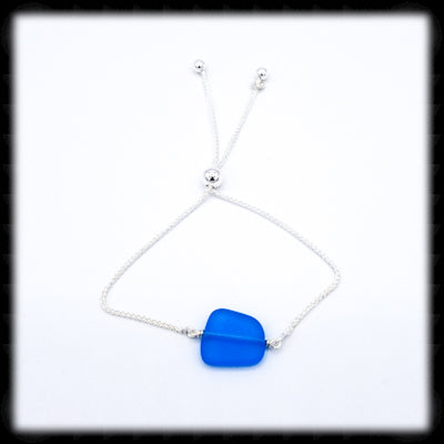 #SGB78- Sea Glass Adjustable Bracelet- Capri Blue