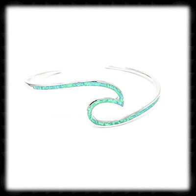 #A08GB- Sterling Wave Cuff Bracelet- Green Opal
