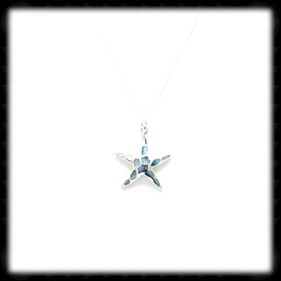#A37N- Mosaic Mother of Pearl Starfish Necklace- Blue