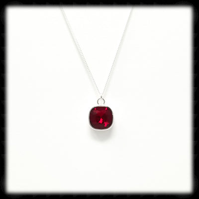 #CDBSN1- Petite Cushion Cut Birthstone Necklace- January Silver