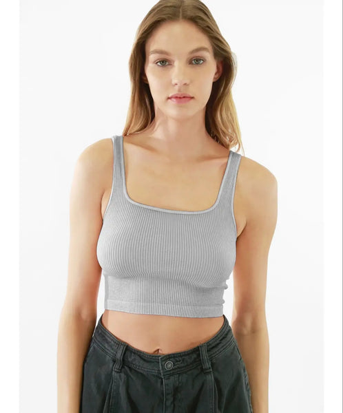 Nikibiki Vintage Ribbed Square Neck Crop Top(Color Options)