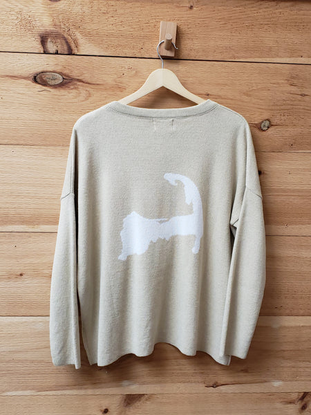 The Cape High Lo Sweater- Camel/ White