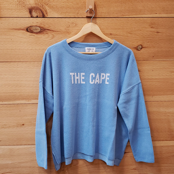 The Cape High Lo Sweater- Light Blue/ White