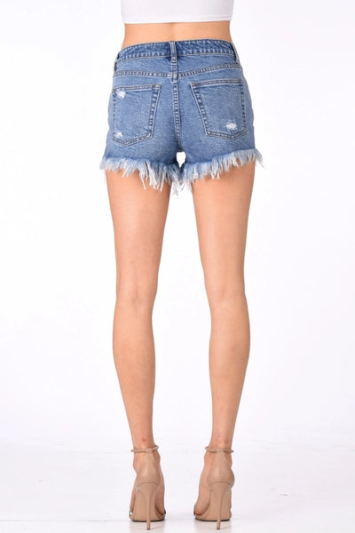 Button Down Denim Shorts- Light Wash