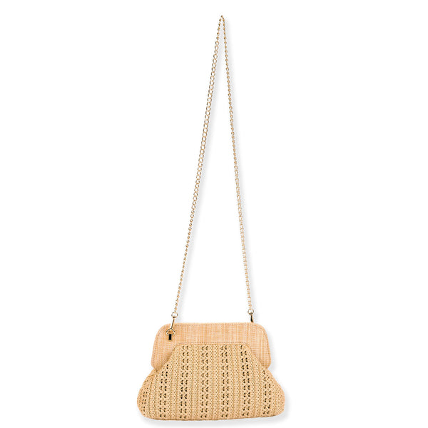 #CE6757- Poly Straw Crossbody Bag- Beige
