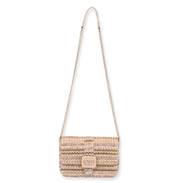 #CE6744- Poly Straw Crossbody Bag- Beige