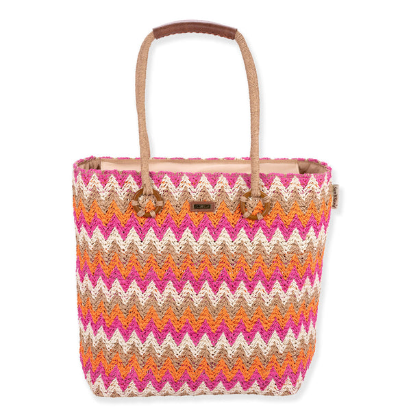 #CE6862- Paper Straw Shoulder Tote- Fuchsia