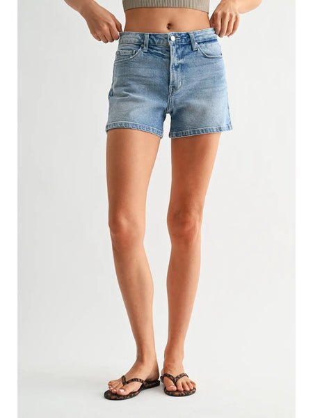 Just Black Denim- Regular Hem Stretch Short w Hidden Split- Light Denim