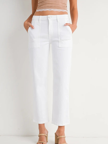 Just Black Denim- Straight Leg Utility Pocket Jean- Optic White