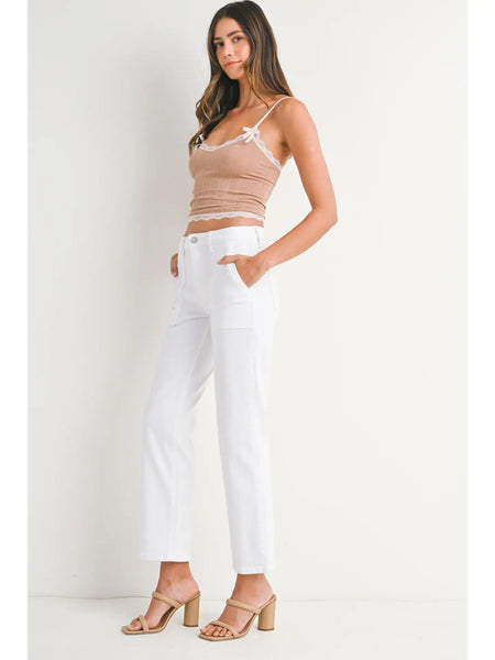 Just Black Denim- Straight Leg Utility Pocket Jean- Optic White