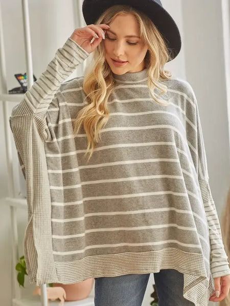 Women's Lightweight Good Vibes Only Poncho- Grey Ivory