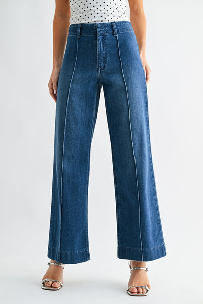 Just Black Denim- Pintuck Wide Leg Jean- Medium Denim *DP835
