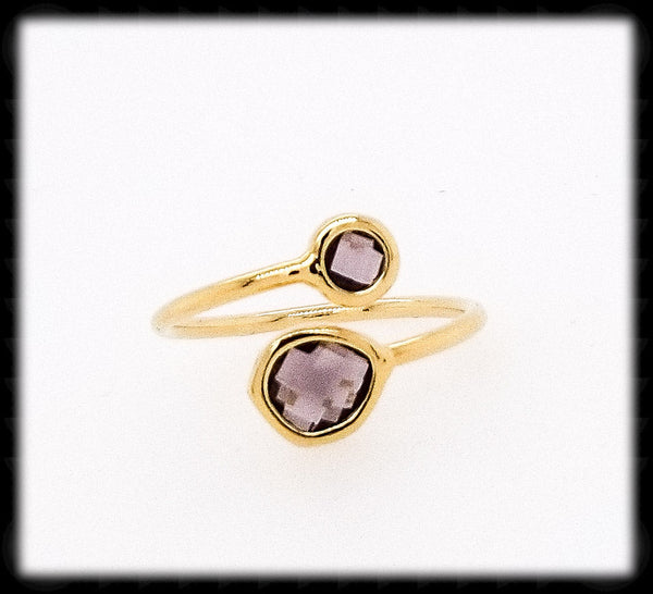 #RFT18G- Framed Glass Adjustable Ring- Amethyst Gold