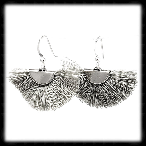 #FA16- Fan Tassel Drops- Grey SIlver