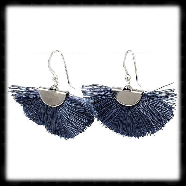 #FA19- Fan Tassel Drops- Blue SIlver