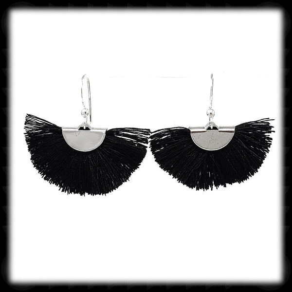 #FA13- Fan Tassel Drops- Black SIlver