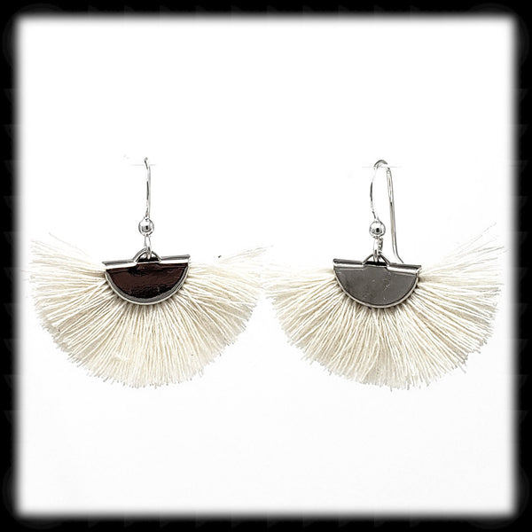 #FA12- Fan Tassel Drops- Ivory SIlver