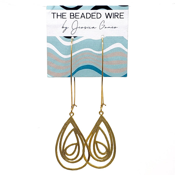 #MM13K- Abstract Tear Long Drop Earrings-Gold