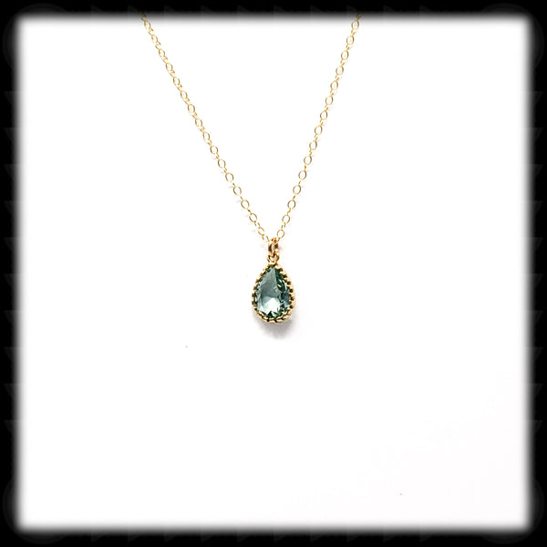 #SG011N- Petite Filigree Drop Necklace- Erinite Gold