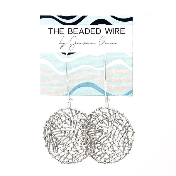 #MM53K- Mesh Round Long Drop- Silver