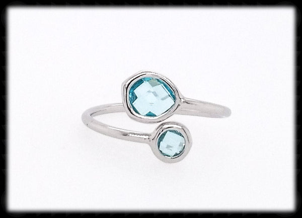 #RFT23- Framed Glass Adjustable Ring- Aqua Silver