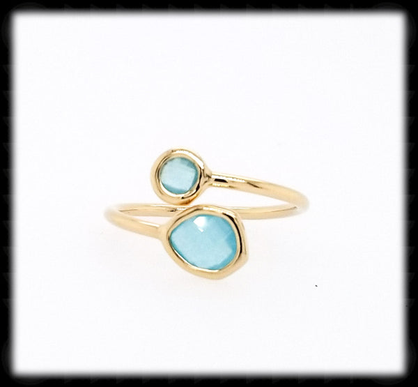 #RFT17G- Framed Glass Adjustable Ring- Ocean Gold