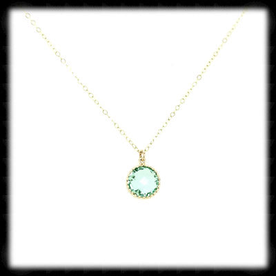 #AAAFTR72BN-Round Filigree Framed Drop Necklace-Aqua Gold