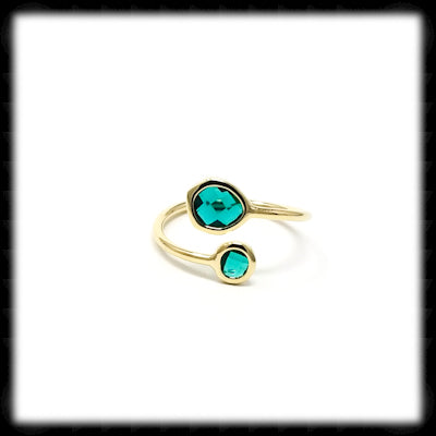 #RFT27G- Framed Glass Adjustable Ring- Emerald Gold