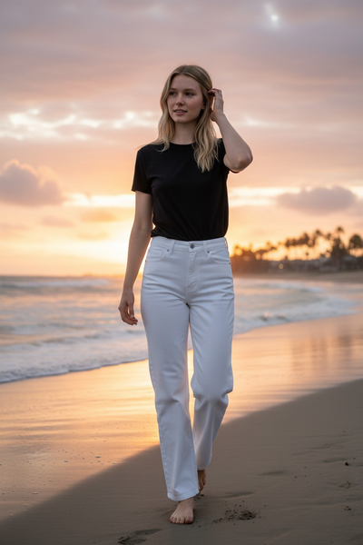 Just Black Denim- Straight Leg Jean- White