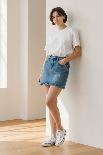 Just USA- Micro Skirt with Slit- Medium Denim