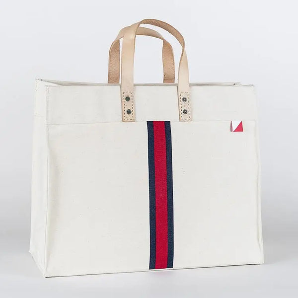 Shore Bags Striped Box Tote- Red Stripe
