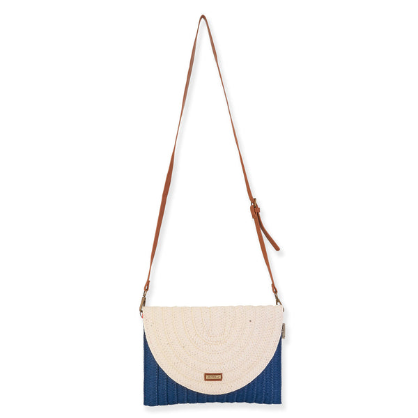 Natural Straw Crossbody Bag- Navy