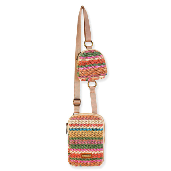 Striped Straw Crossbody Phone Bag- (Multiple Color Options)