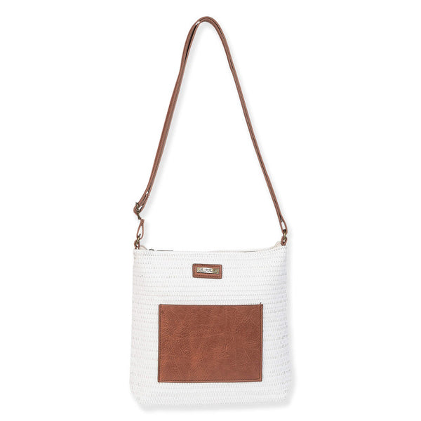 #CE6633- Poly Straw Crossbody Bag- White