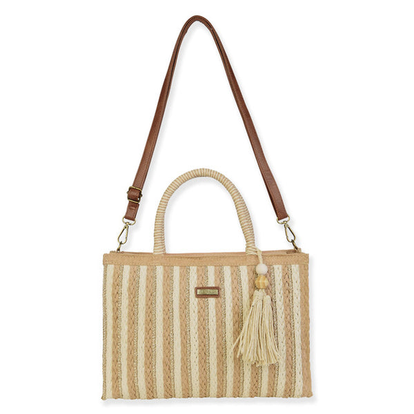 Paper Straw Shoulder Tote- Tan