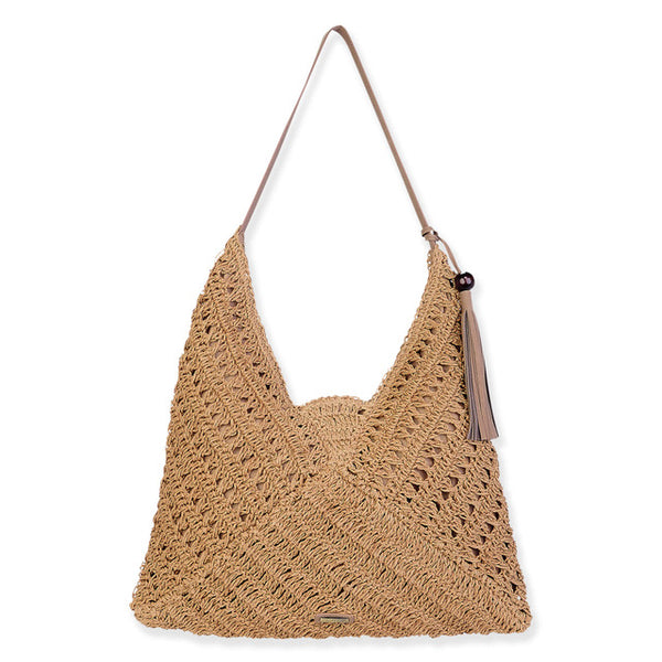 Paper Crochet Shoulder Tote- Tan