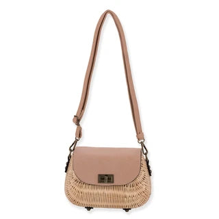 #CE6802- Wicker Crossbody Bag- Tan