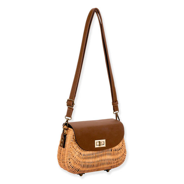 #CE6802- Wicker Crossbody Bag- Tan