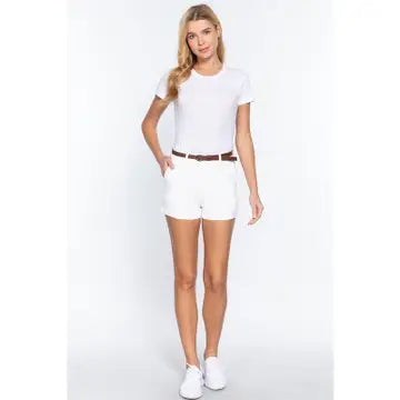 Belted White Shorts