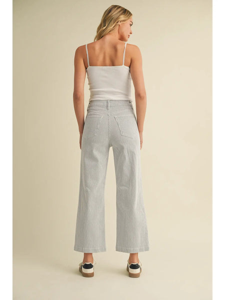 Just Black Denim- Wide Leg Patch Pocket Jean- Stripe