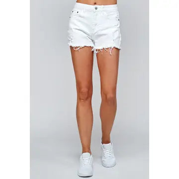 High Rise Denim Shorts- White