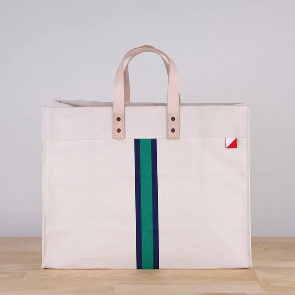 Shore Bags Striped Box Tote- Red Stripe